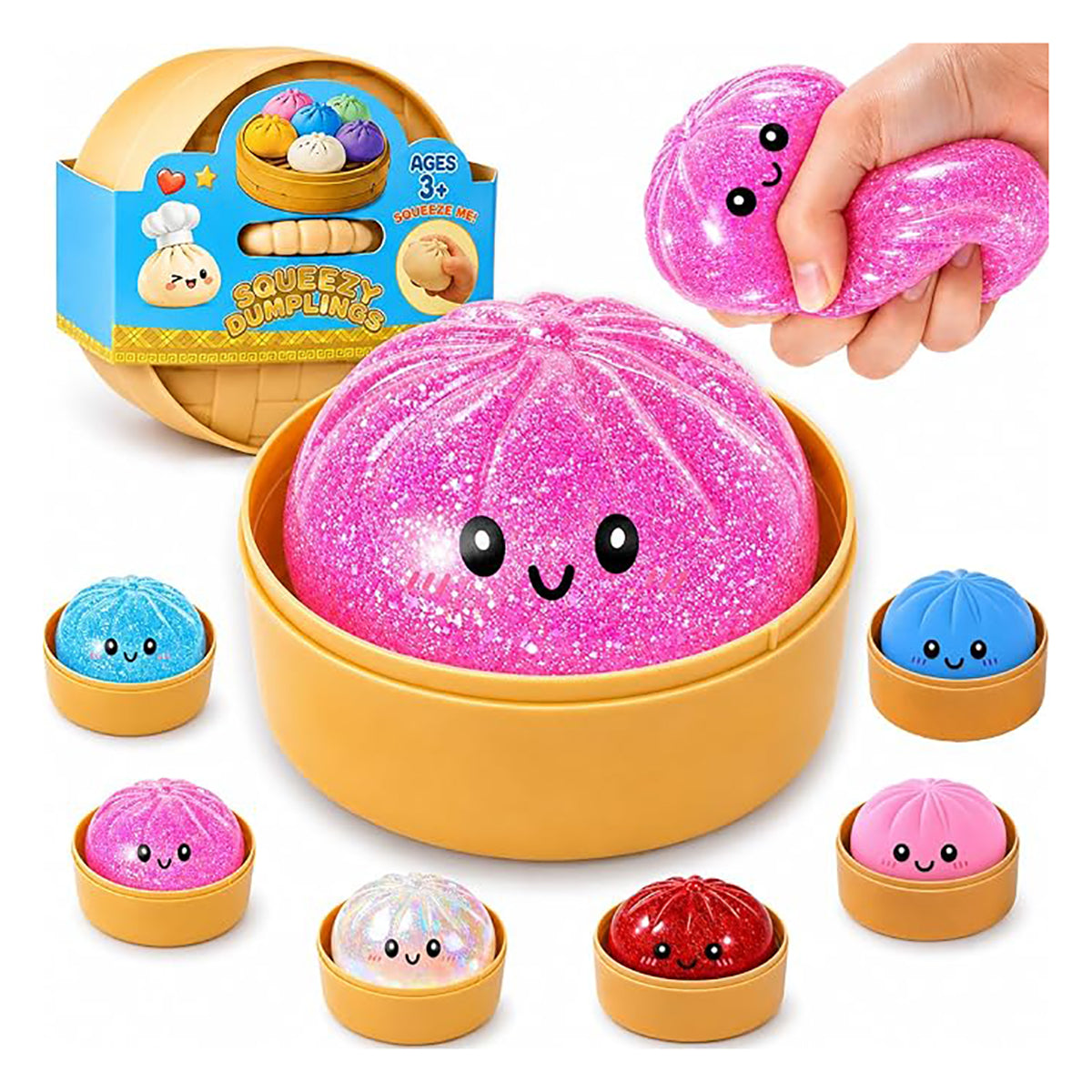 Glitter Dumpling Squishy with Steam Box for Stress Relief