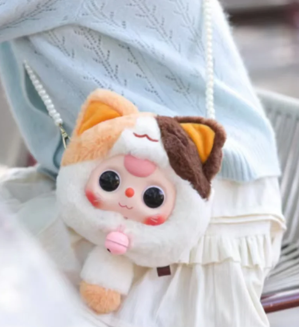 Baby Three Fortune Cat Zipper Bag Plush Lucky Cat toy doll
