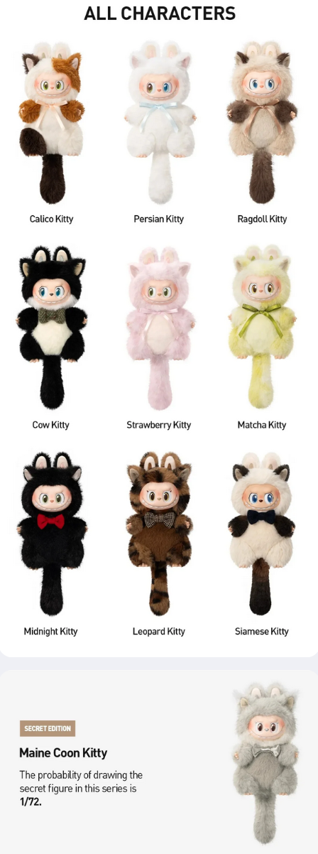 POP MART THE MONSTERS CAT MODE ON Vinyl Plush Toy Doll