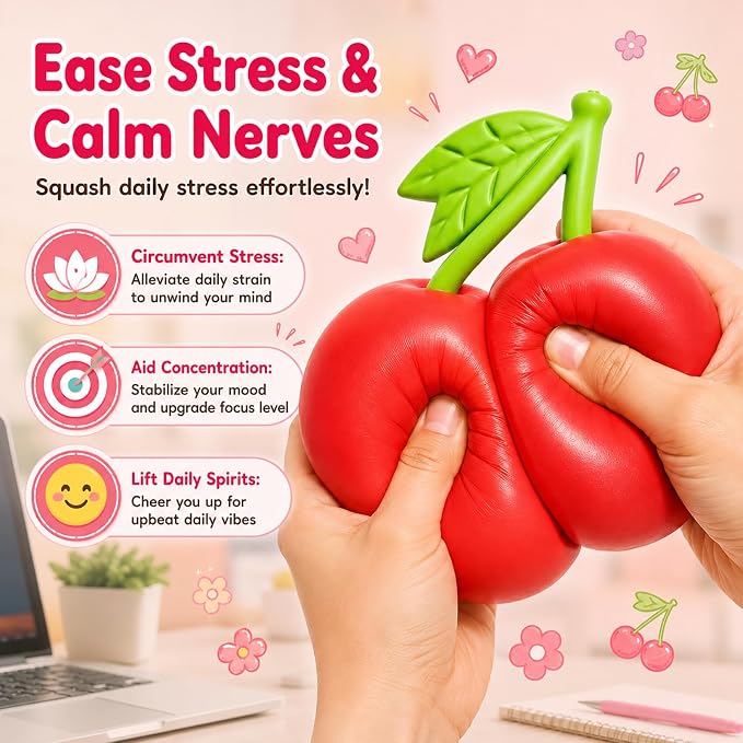 Jumbo Giant Cherry Squishy,Big Squeeze Fidget Toy Stress Relief Slow Rising Fun
