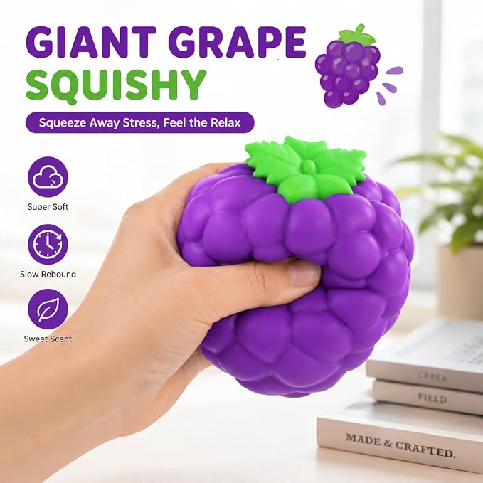Jumbo Giant Grape Squishy,Big Squeeze Fidget Toy Stress Relief Slow Rising Fun