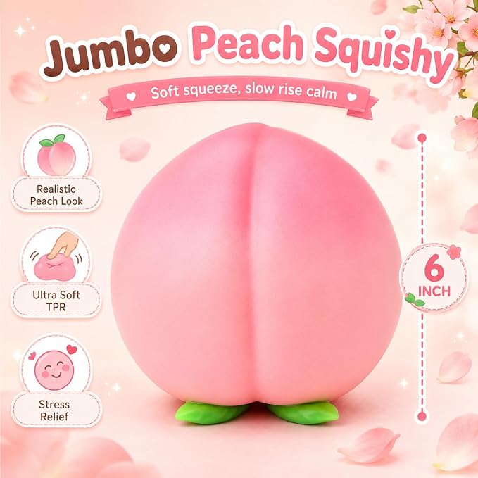 Jumbo Giant Peach Squishy,Big Squeeze Fidget Toy Stress Relief Slow Rising Fun