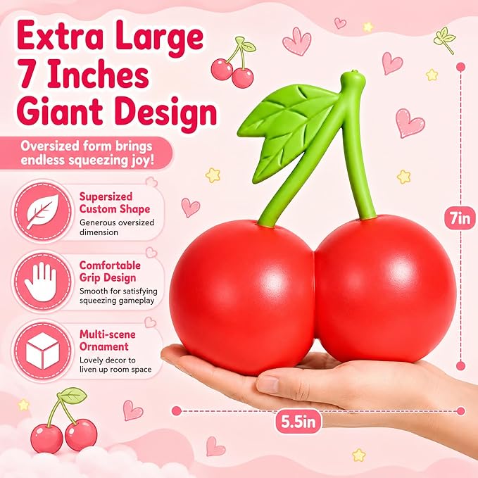 Jumbo Giant Cherry Squishy,Big Squeeze Fidget Toy Stress Relief Slow Rising Fun