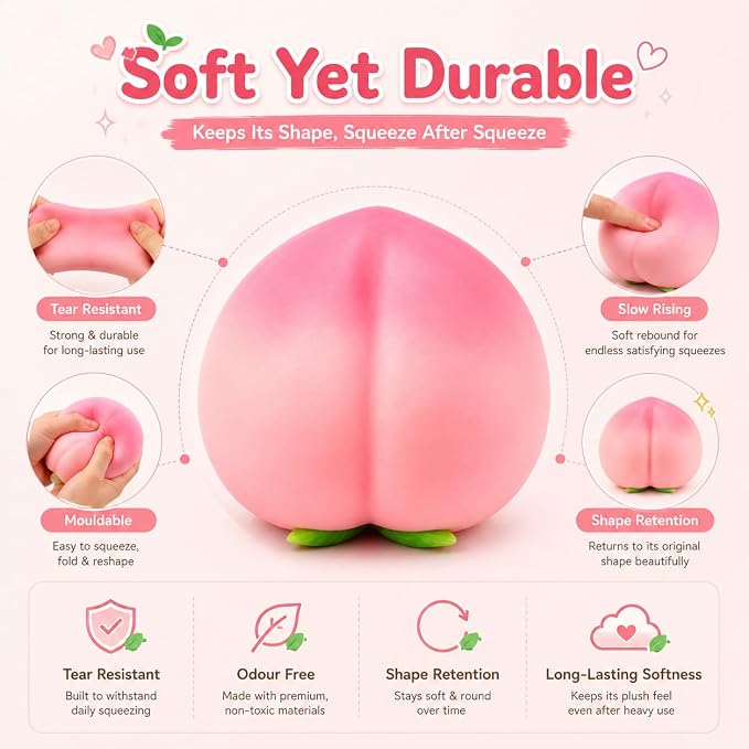 Jumbo Giant Peach Squishy,Big Squeeze Fidget Toy Stress Relief Slow Rising Fun
