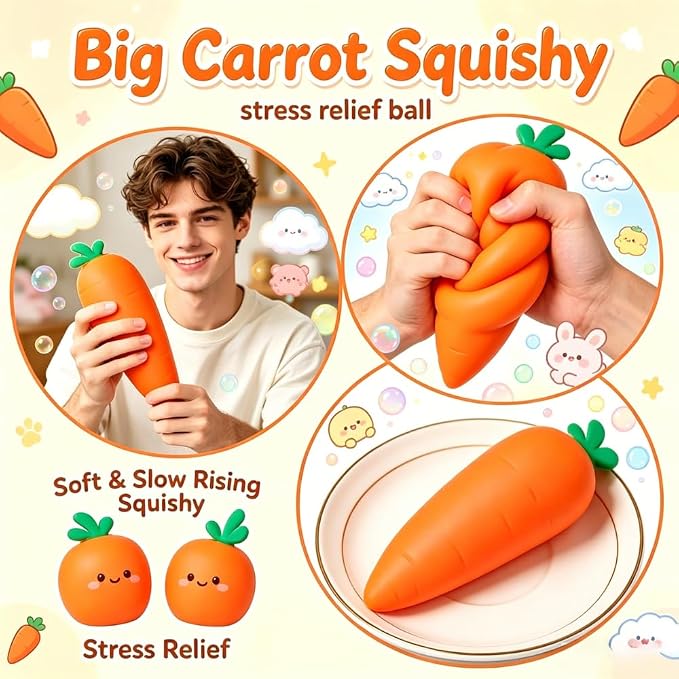 Jumbo Giant Carrot Squishy,Big Squeeze Fidget Toy Stress Relief Slow Rising Fun