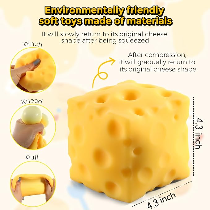 Jumbo Giant Cheese Squishy,Big Squeeze Fidget Toy Stress Relief Slow Rising Fun