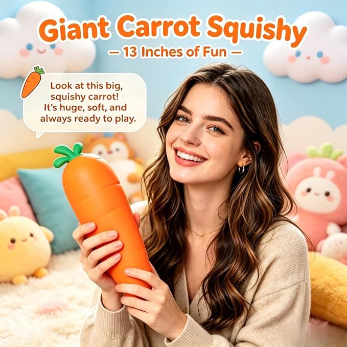 Jumbo Giant Carrot Squishy,Big Squeeze Fidget Toy Stress Relief Slow Rising Fun